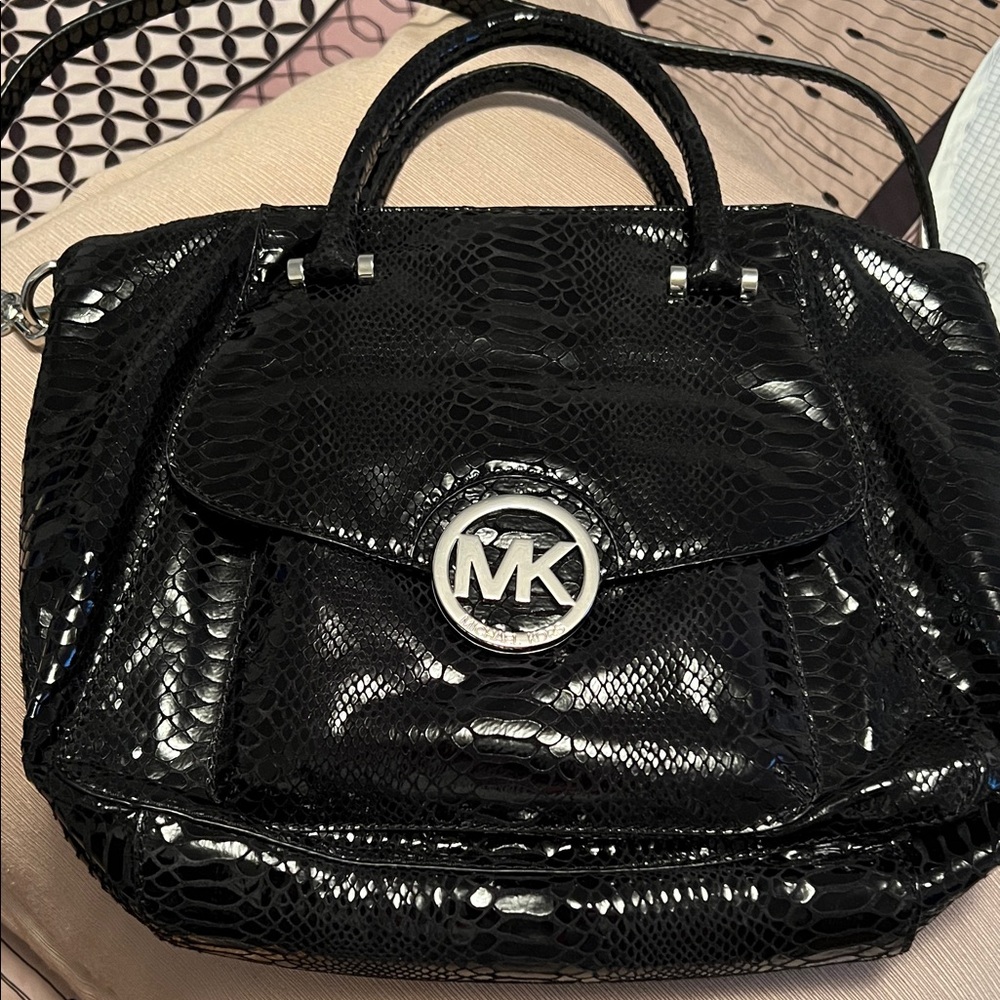 Michael Kors Shiny Black Snake-Embossed Satchel NWT VINTAGE COLLECTION